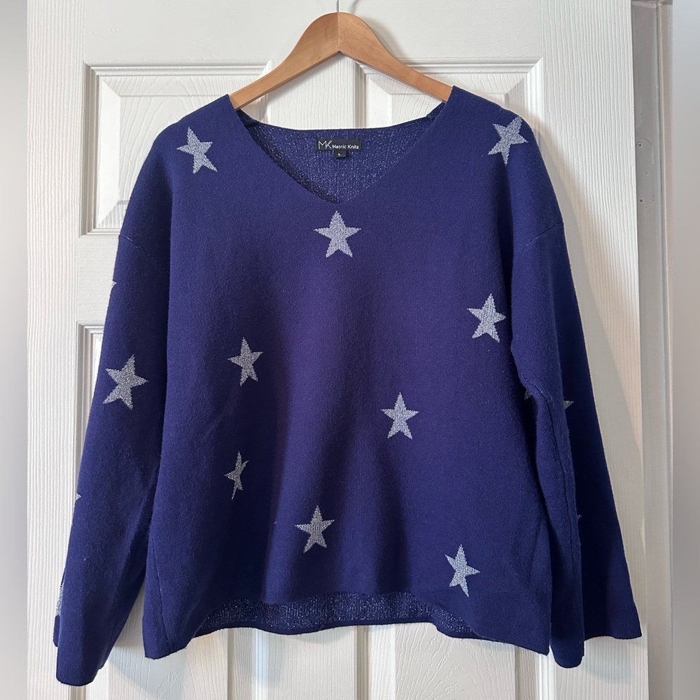 Metric knits navy blue star sweater